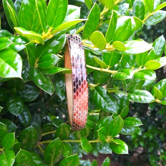 Hand Painted Python Snakeskin/ Bangle Bracelet/ Handcrafted by J.Monique - Picture 1 of 12